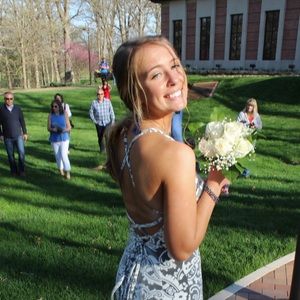 Tiffany Designs Dresses - Gray and White Patterned Prom Dress Tiffany Designs Dresses - Gray and White Patterned Prom Dress